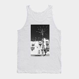 Black and image of typical Mediterranean apartments with tall palm Tank Top